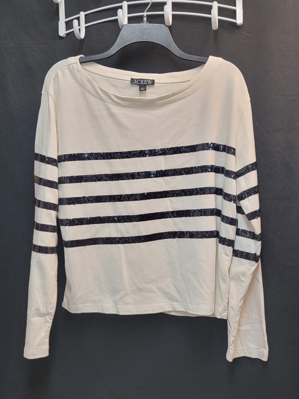 J.Crew Women's Cream Long-Sleeve Sequin Stripe Top